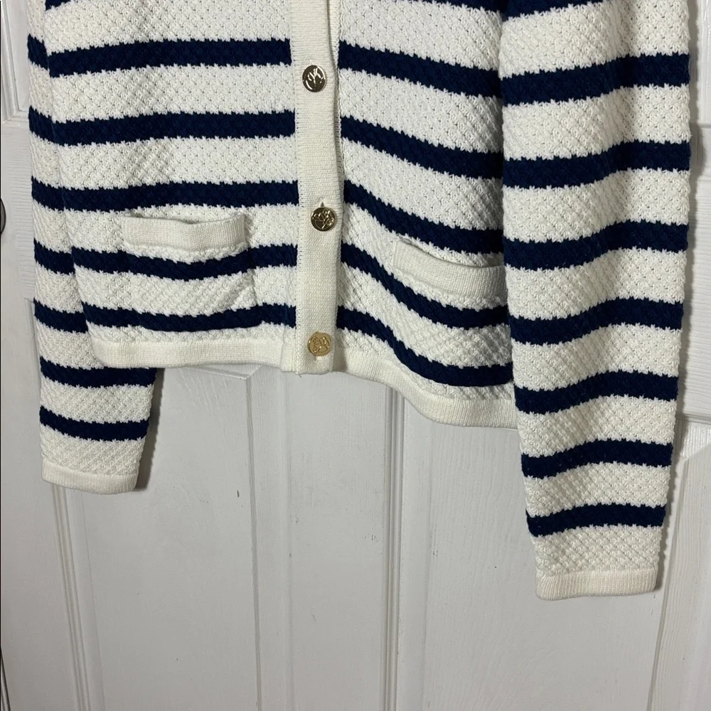 DRAPER JAMES RSVP Nautical stripe knit sweater button down size Large old money